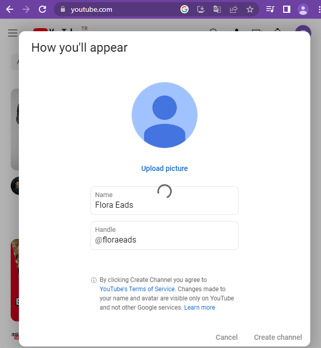 How you appear without a profile picture on YouTube